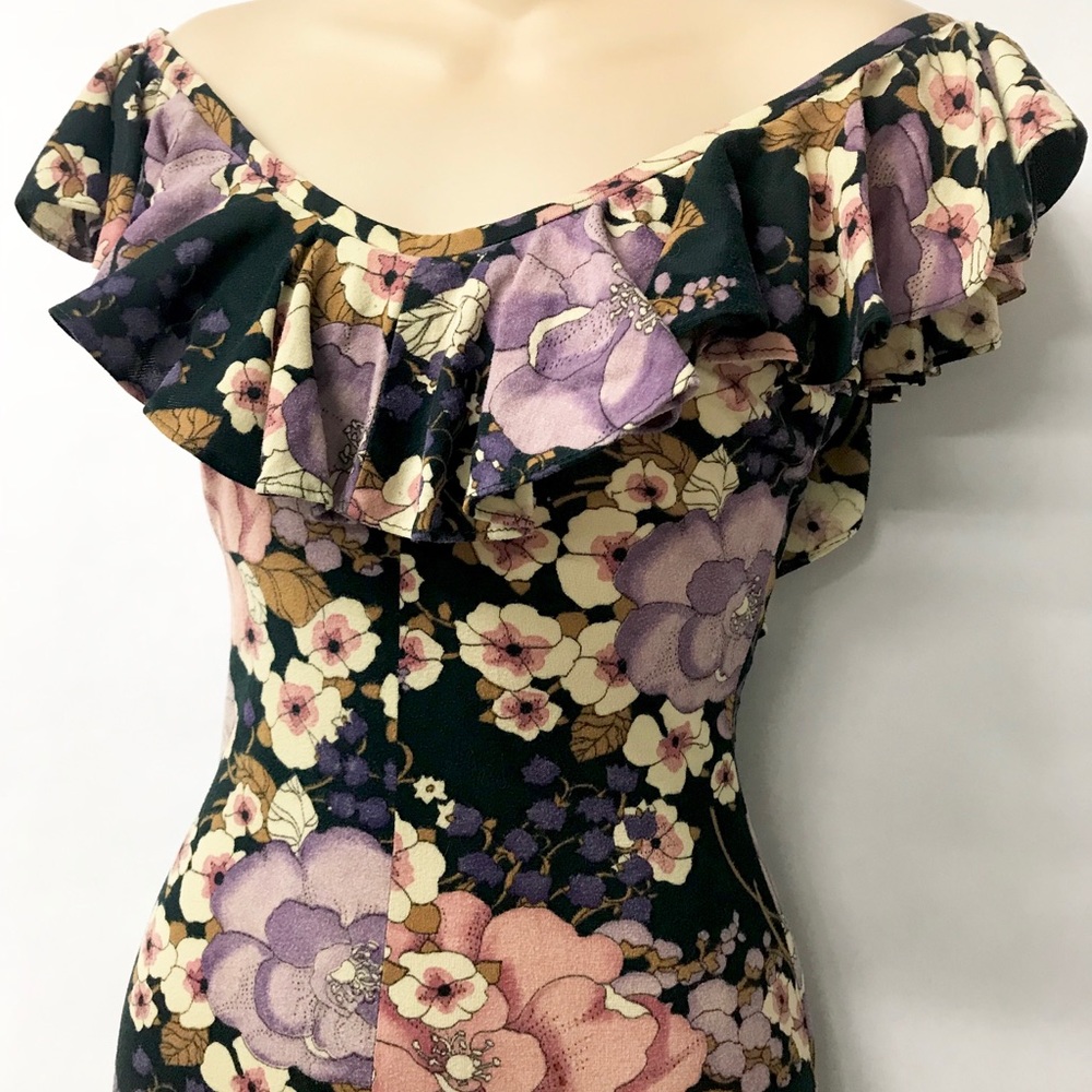 VTG Dark Floral Form Fitting Maxi Dress - Picture 2 of 8